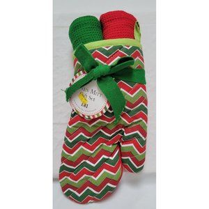 DII Christmas Wave Stripe Oven Mitt and Towel Gift Set 3 Pack